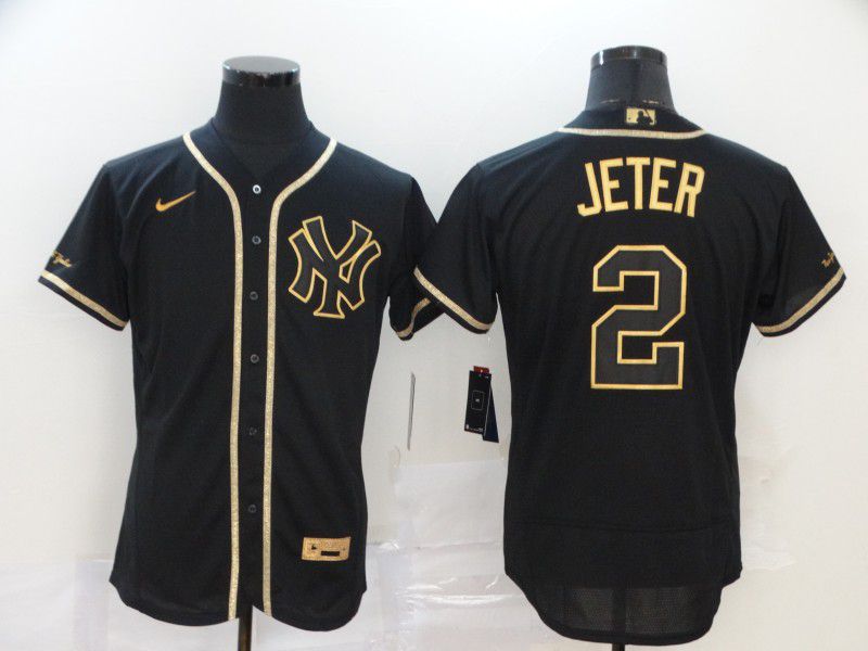 Men New York Yankees 2 Jeter Black Nike Elite MLB Jerseys